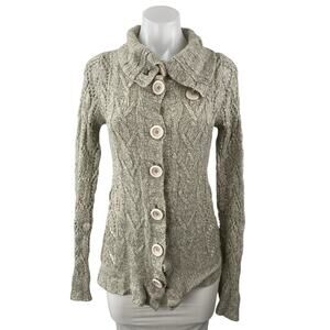 Forever Beige Cable Knit Collared Long Sleeve Button Down Jacket Sweater Top S
